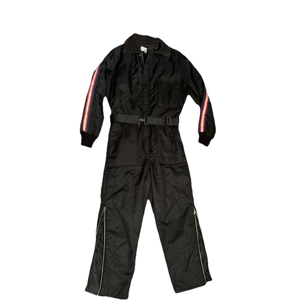 Vntg ASC Snowmobile Mens Suit Winter Snowsuit Size M Racing Stripe Belt Corduroy
